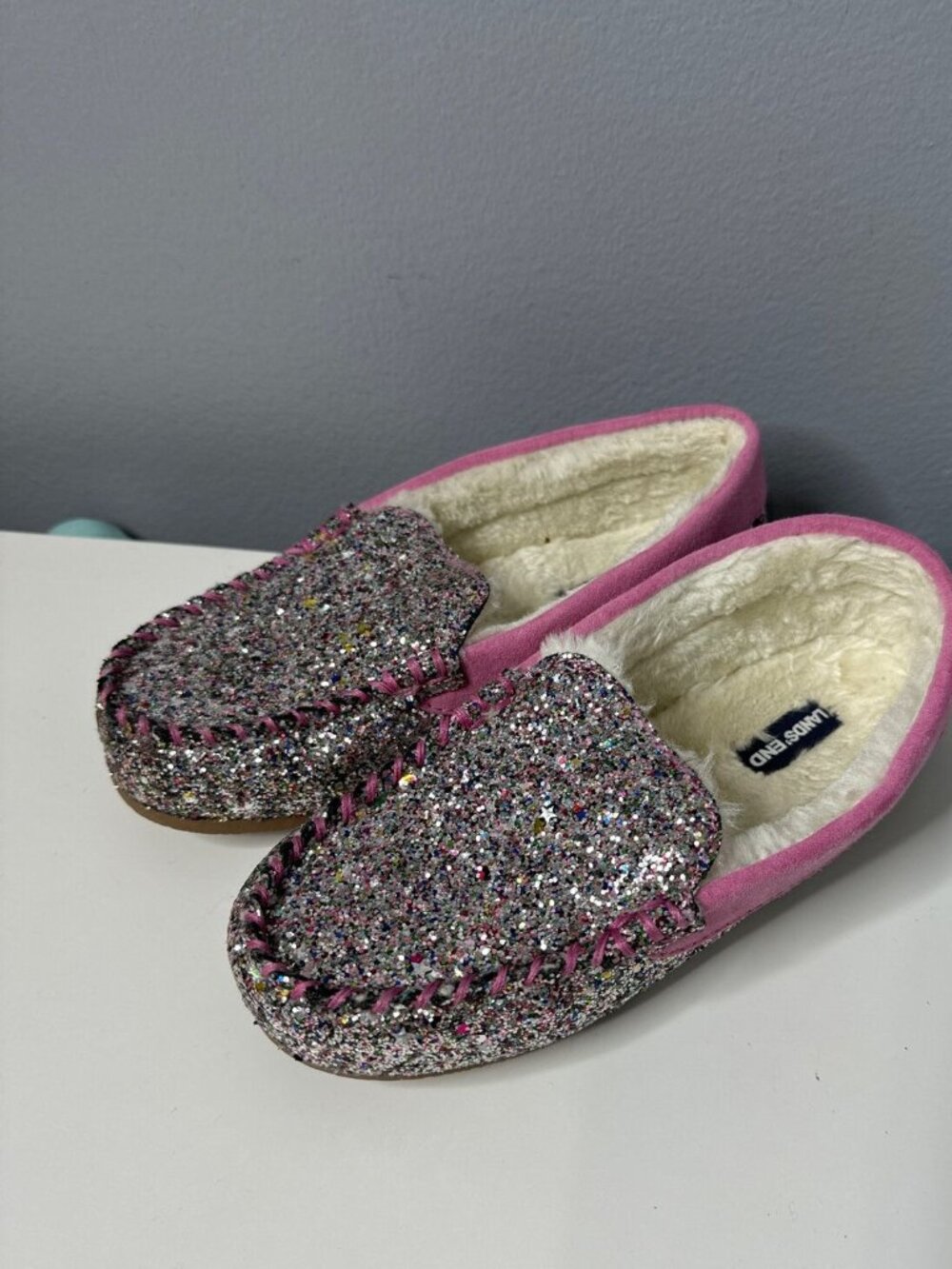 LANDS' END Glitter Loafer Slippers Size 4 big kid
